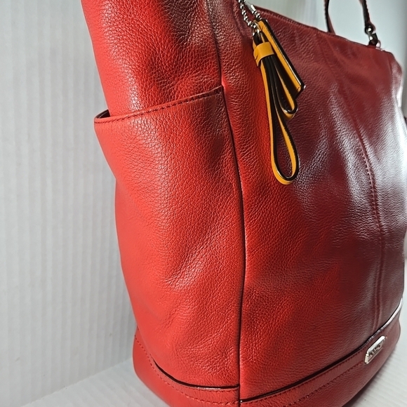 Coach Park North South Shoulder Tote Bag Red Pebbled Leather Large Purse Carry - Picture 7 of 16